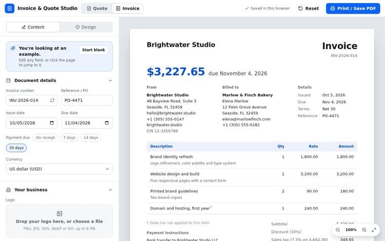 Preview of Invoice & Quote Studio